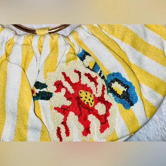 NWT Anthropologie Multicolor beaded yellow stripe canvas Women's Bag - Picture 7 of 7
